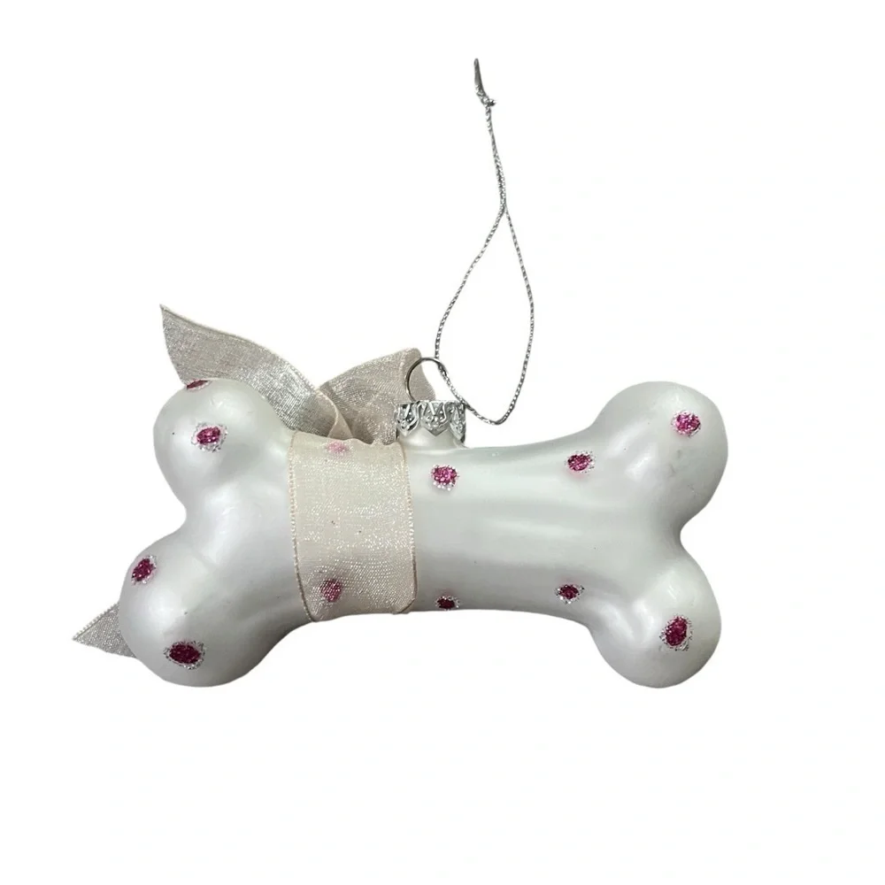 Katherine's Coll. Dog Bone Polkadot Ornament  Fifi Poodle in Paris White/Pink